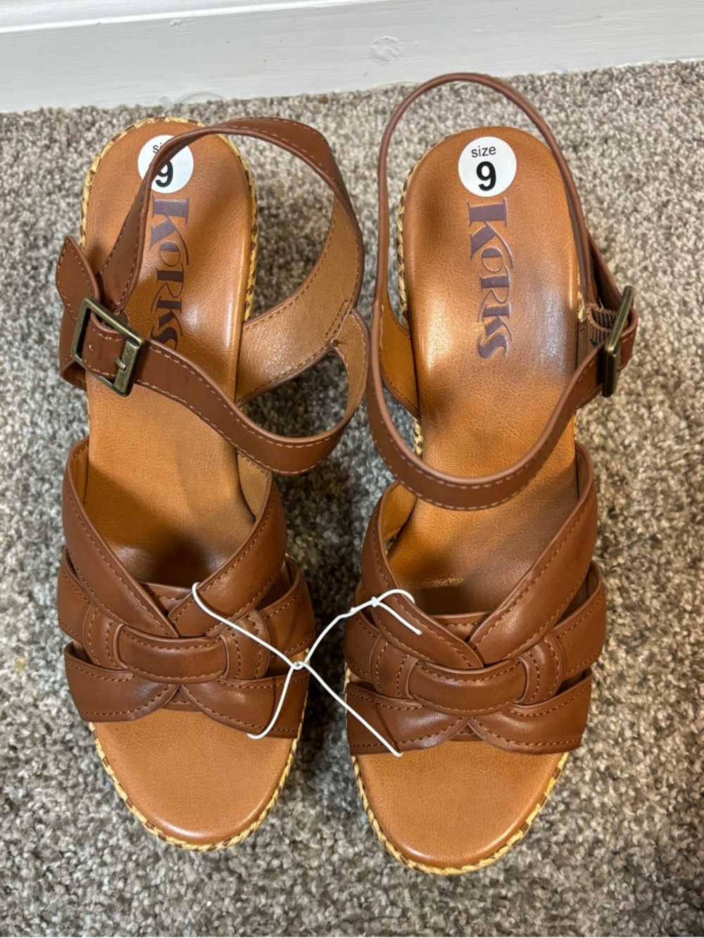 Korks Kork Ease Dee Sandals Women's 9 Brown Faux Leather Platform Wedge - Picture 3 of 4